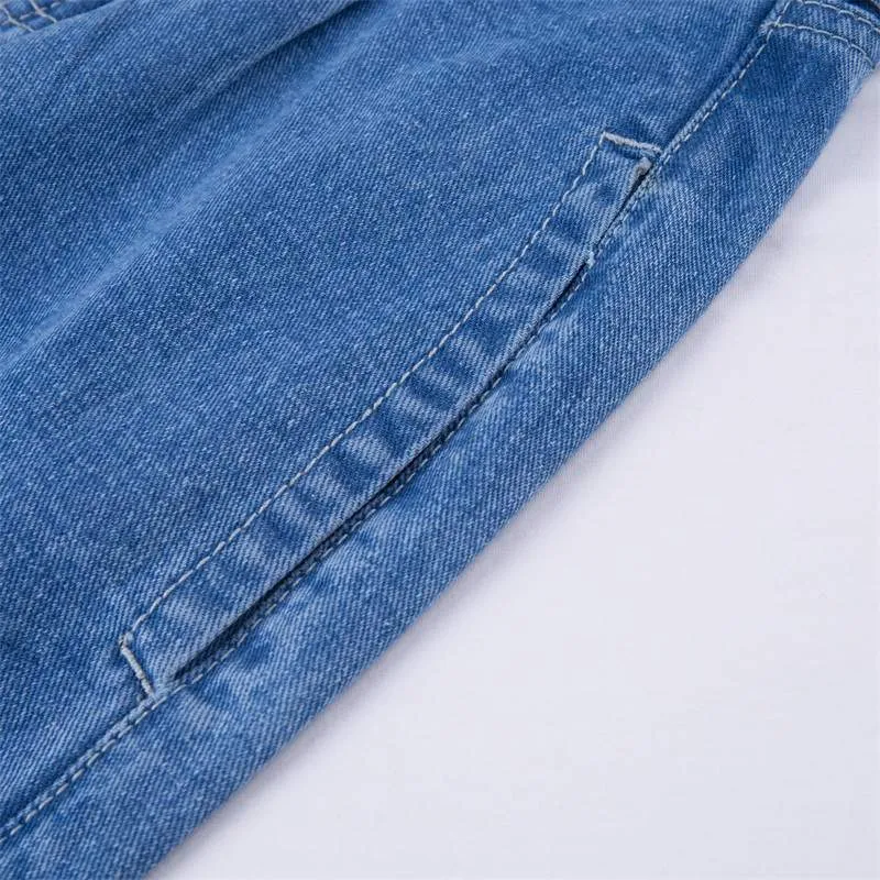 Women's 9-Pants Pants High-waisted Raw-Waist Belt Jeans