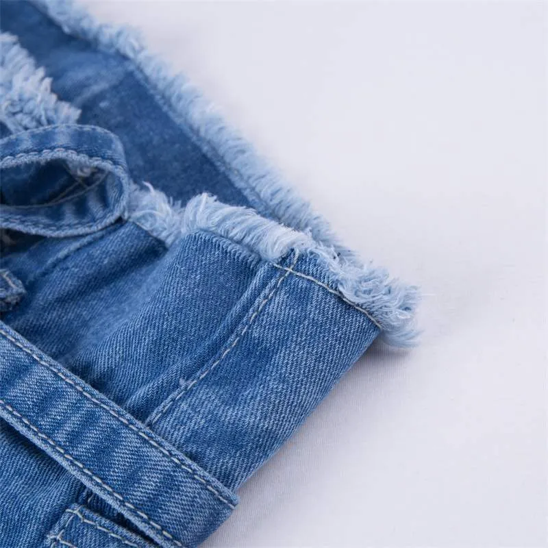 Women's 9-Pants Pants High-waisted Raw-Waist Belt Jeans