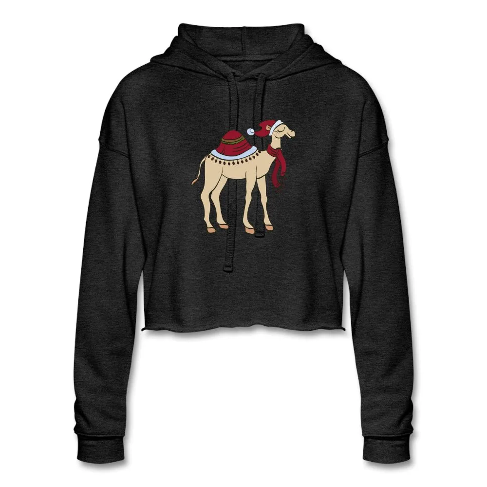 Women's Cropped Hoodie, Christmas Camel