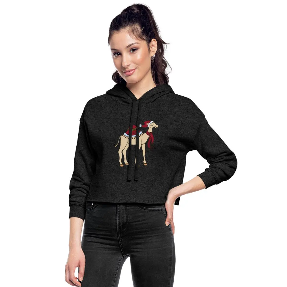 Women's Cropped Hoodie, Christmas Camel