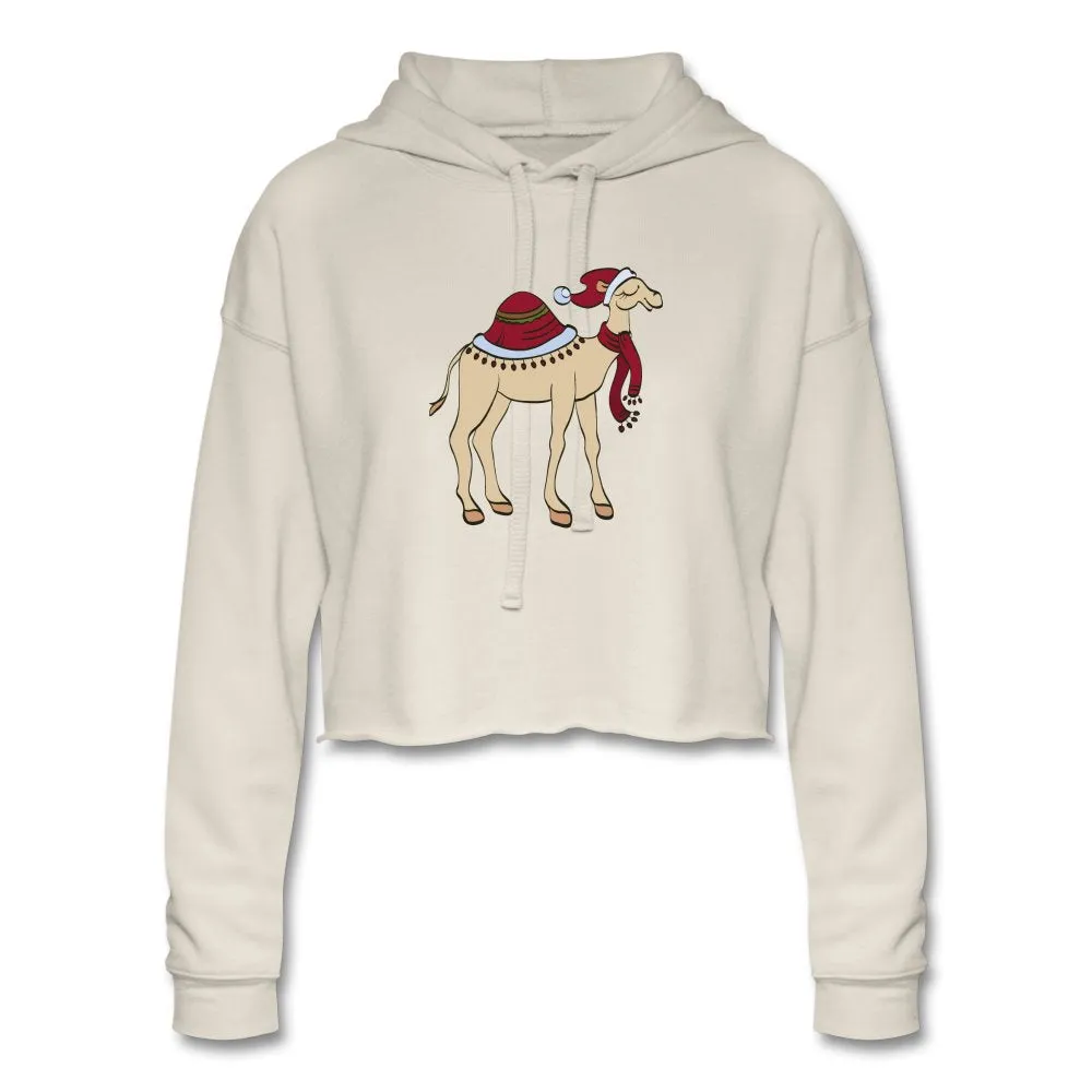 Women's Cropped Hoodie, Christmas Camel