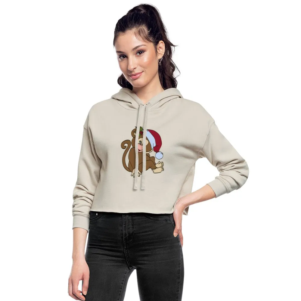 Women's Cropped Hoodie, Christmas Monkey