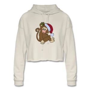 Women's Cropped Hoodie, Christmas Monkey