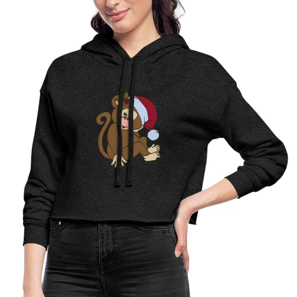Women's Cropped Hoodie, Christmas Monkey