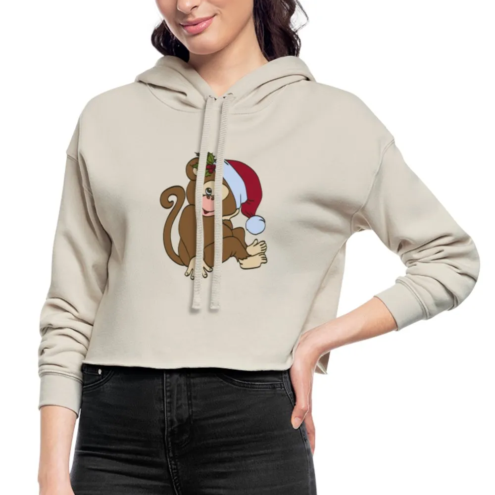 Women's Cropped Hoodie, Christmas Monkey