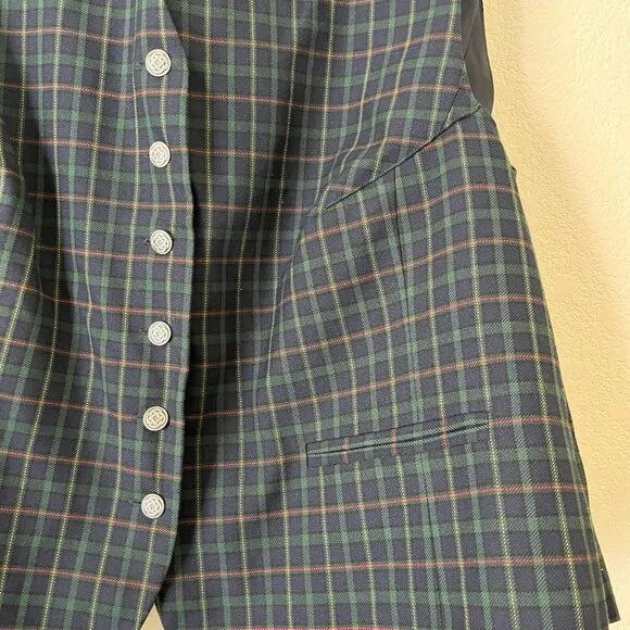 Women's Flannel Plaid Vest Blue/Green Button Up Waistcoat Sleeveless Lightweight