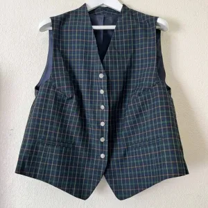 Women's Flannel Plaid Vest Blue/Green Button Up Waistcoat Sleeveless Lightweight