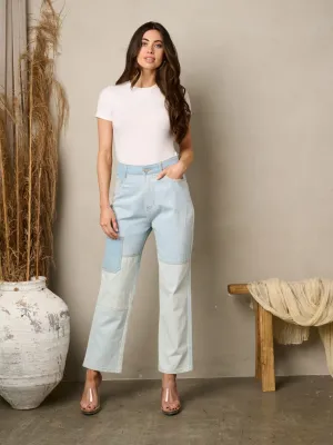 WOMEN'S HIGH WAIST TWO TONE DENIM PANTS
