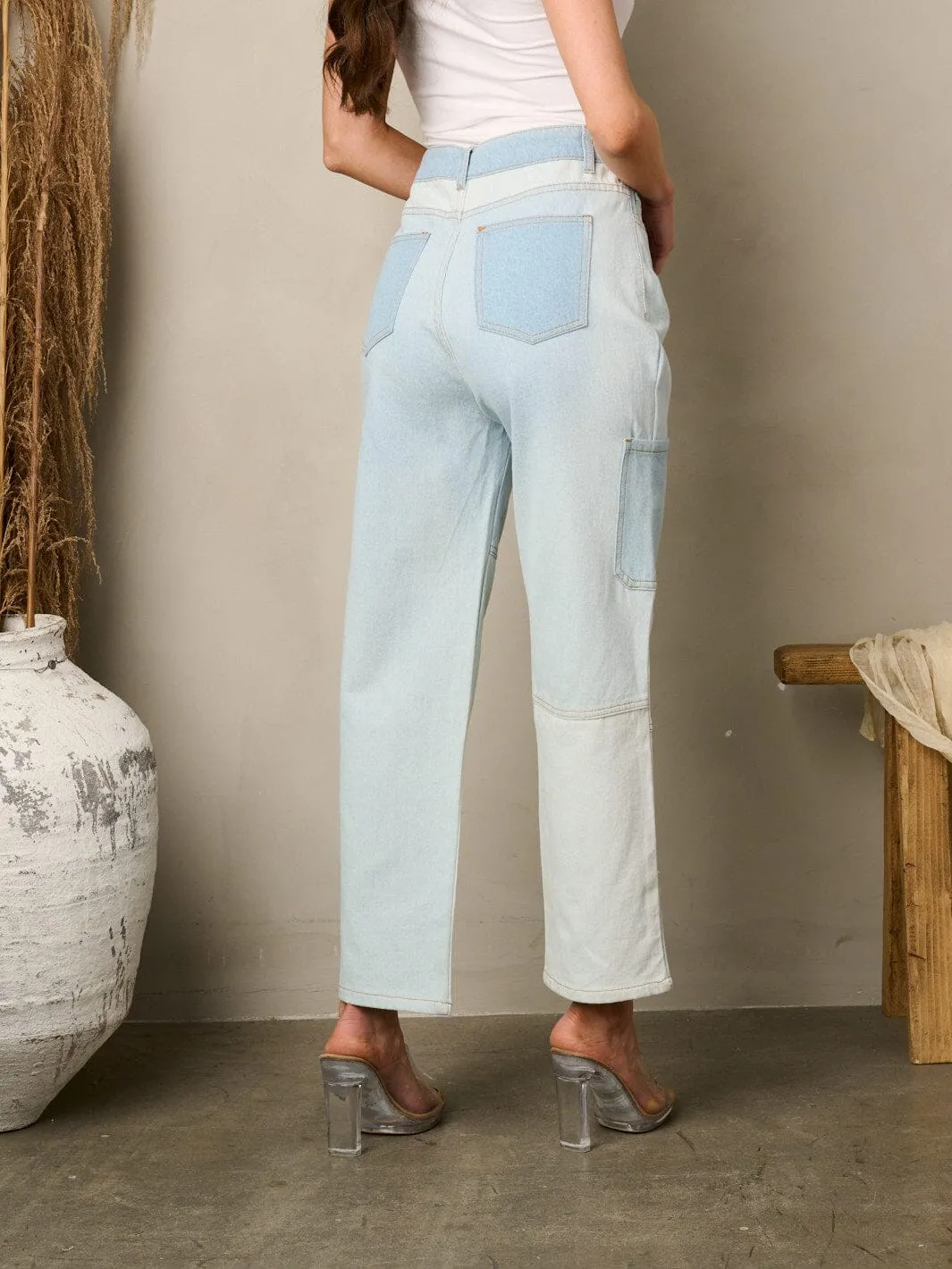WOMEN'S HIGH WAIST TWO TONE DENIM PANTS
