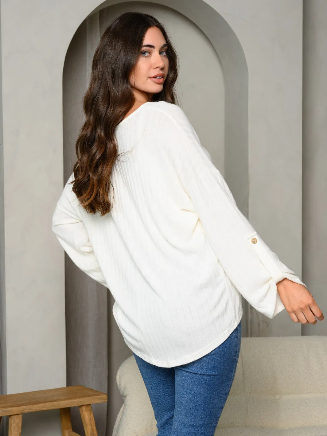 WOMEN'S LONG BELL SLEEVE RIBBED TOP