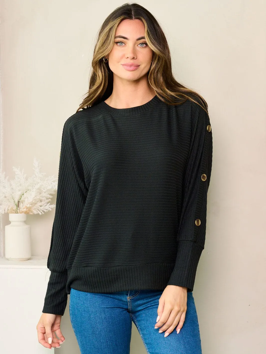 WOMEN'S LONG BUTTON DETAILED SLEEVES RIBBED TOP