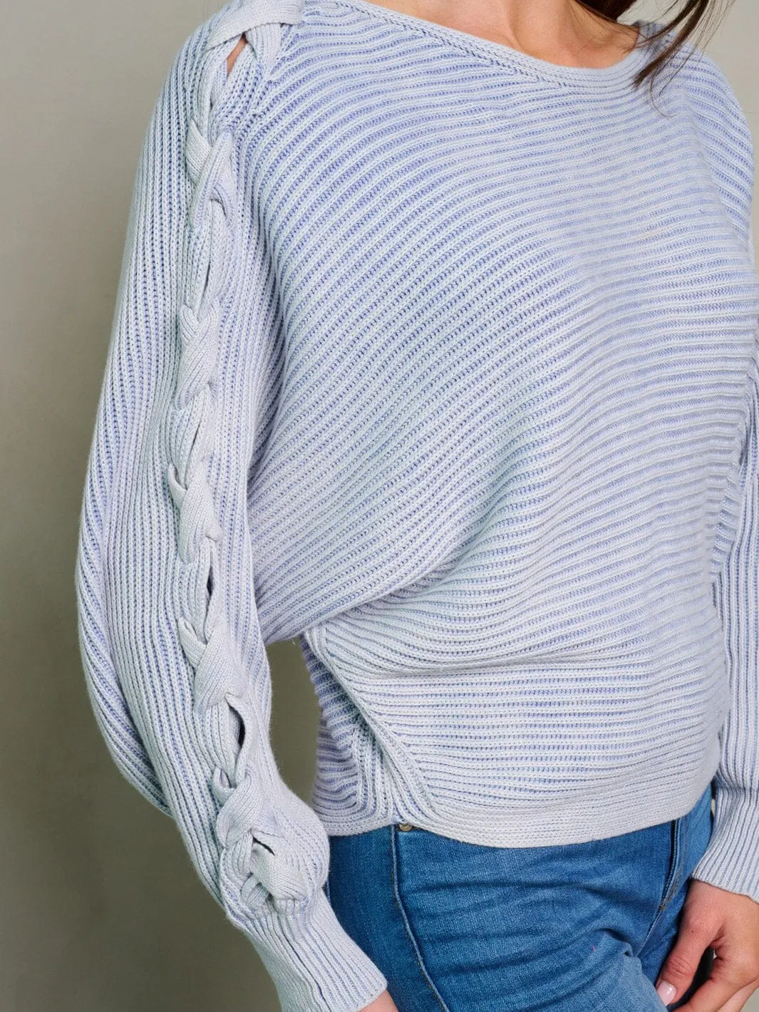 WOMEN'S LONG DETAILED SLEEVE RIBBED WASHED BLOUSE TOP