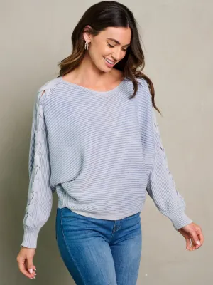 WOMEN'S LONG DETAILED SLEEVE RIBBED WASHED BLOUSE TOP