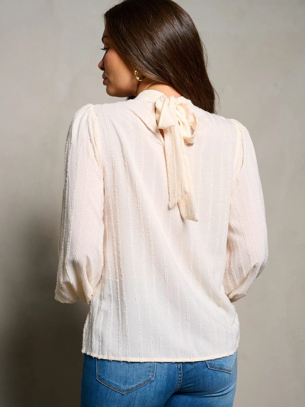WOMEN'S LONG PUFF SLEEVE V-NECK SHIMMER BLOUSE TOP