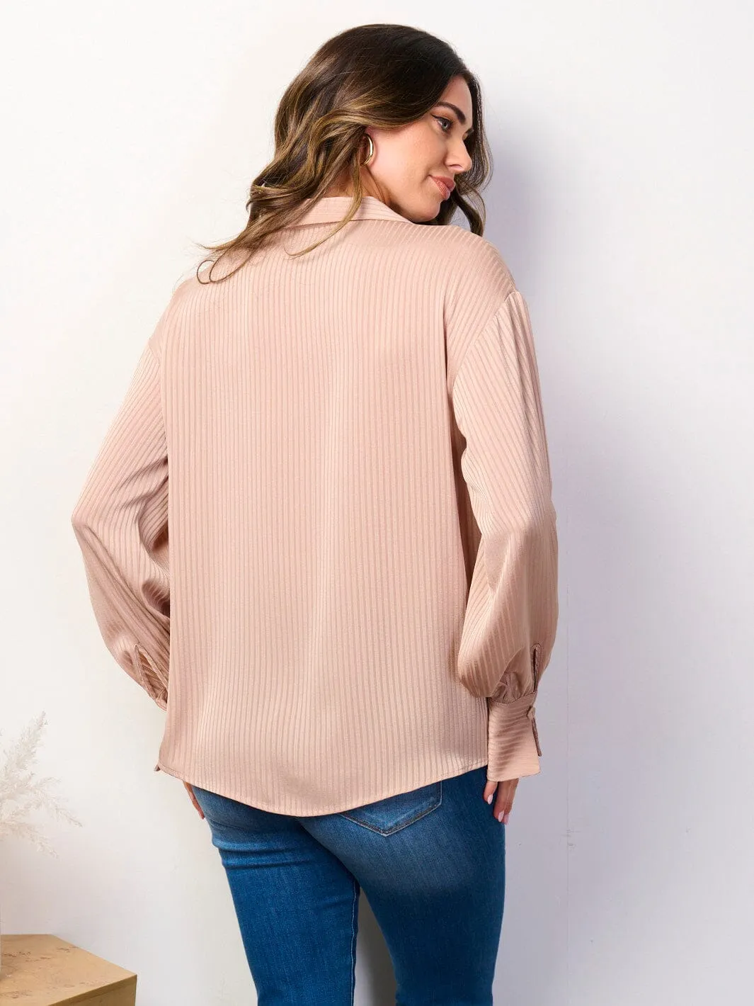 WOMEN'S LONG SLEEVE BUTTON UP V-NECK BLOUSE TOP