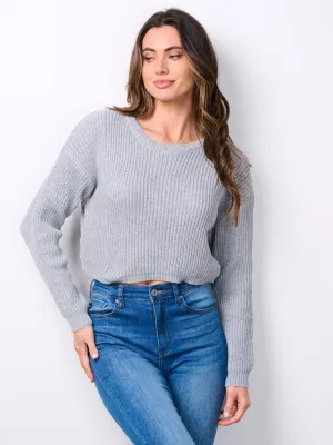 WOMEN'S LONG SLEEVE RIBBED CROP TOP