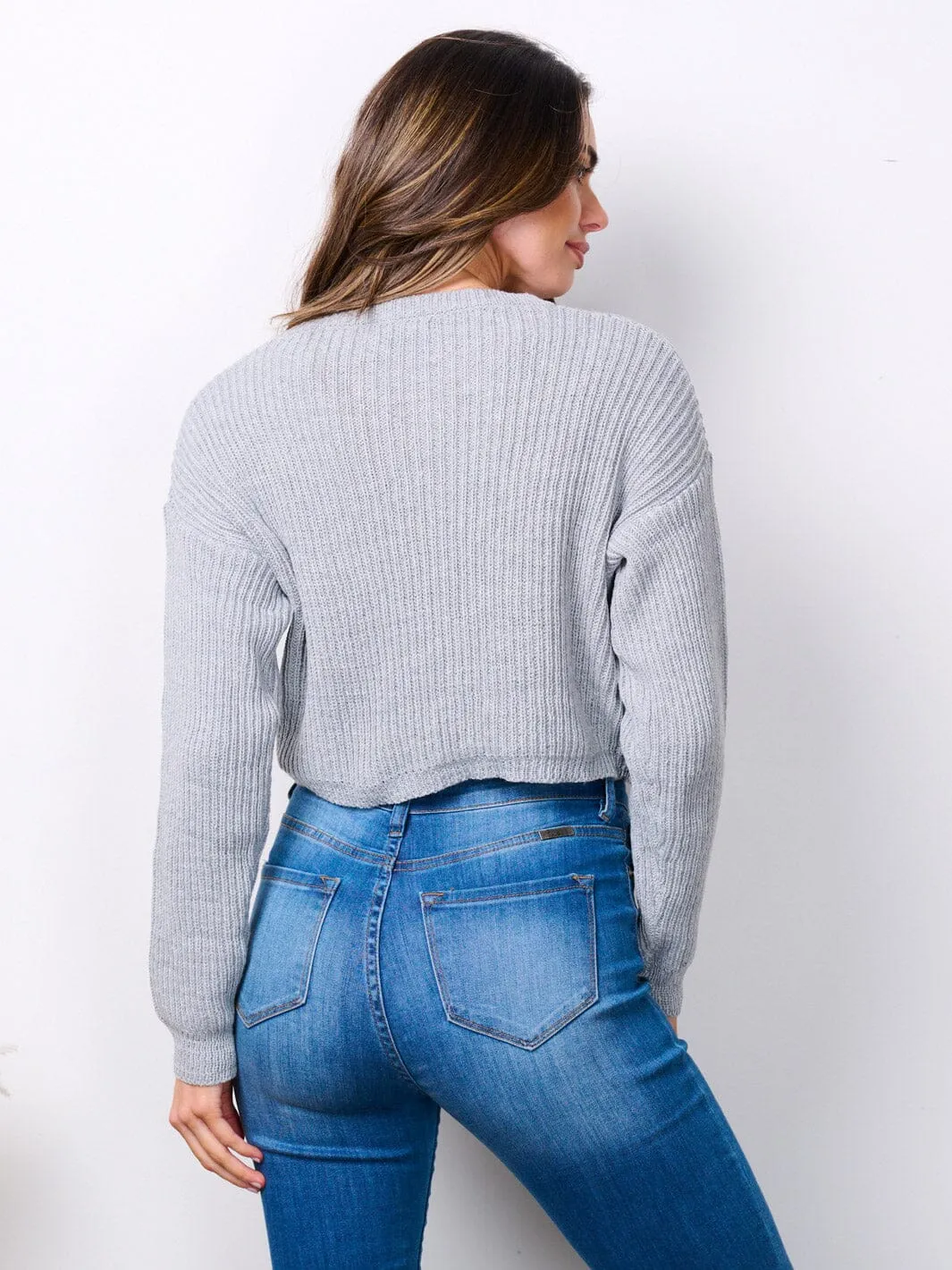WOMEN'S LONG SLEEVE RIBBED CROP TOP
