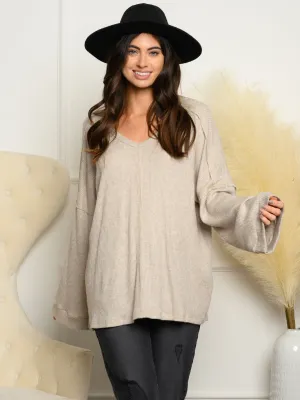 WOMEN'S LONG SLEEVE RIBBED KNIT TOP