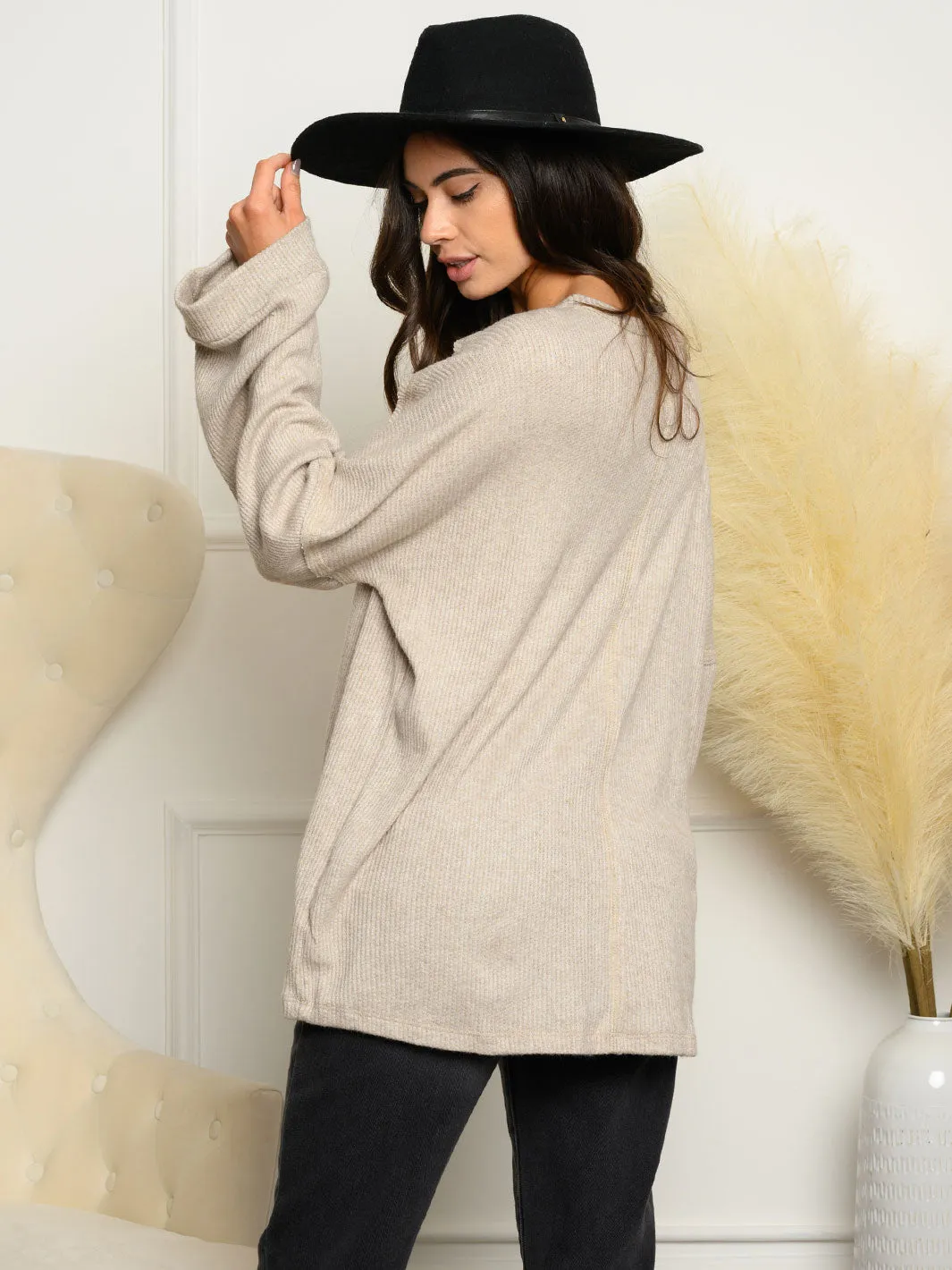 WOMEN'S LONG SLEEVE RIBBED KNIT TOP