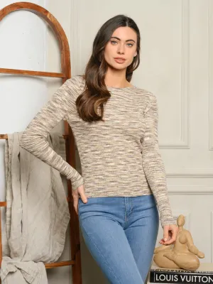 WOMEN'S LONG SLEEVE RIBBED OPEN BACK TOP