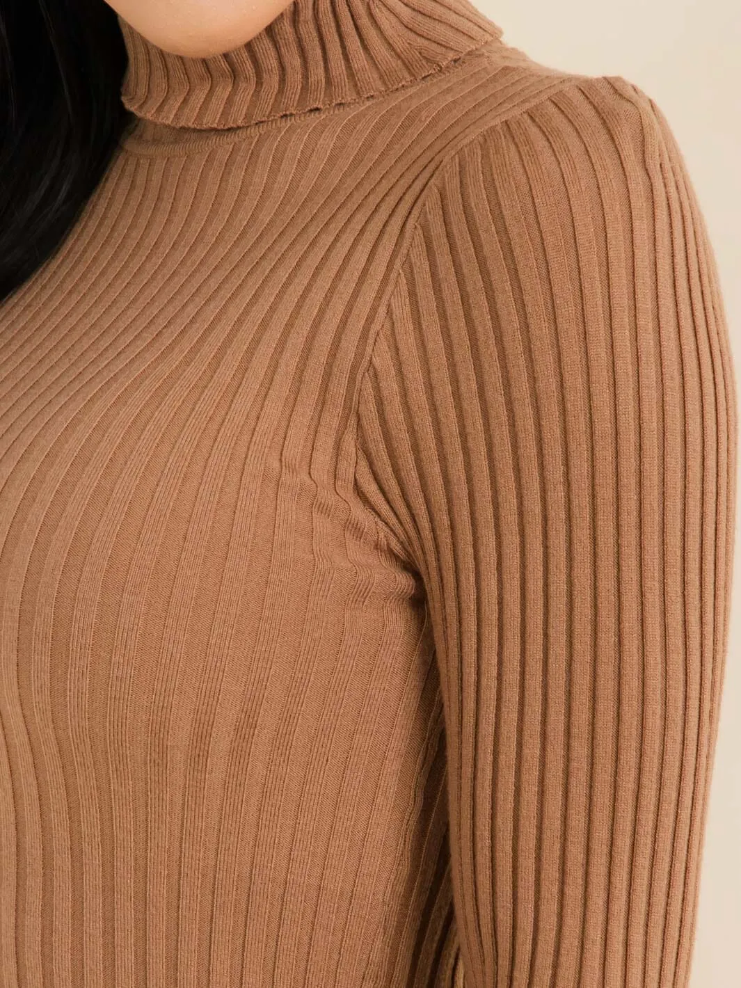 WOMEN'S LONG SLEEVE TURTLE NECK RIBBED TOP