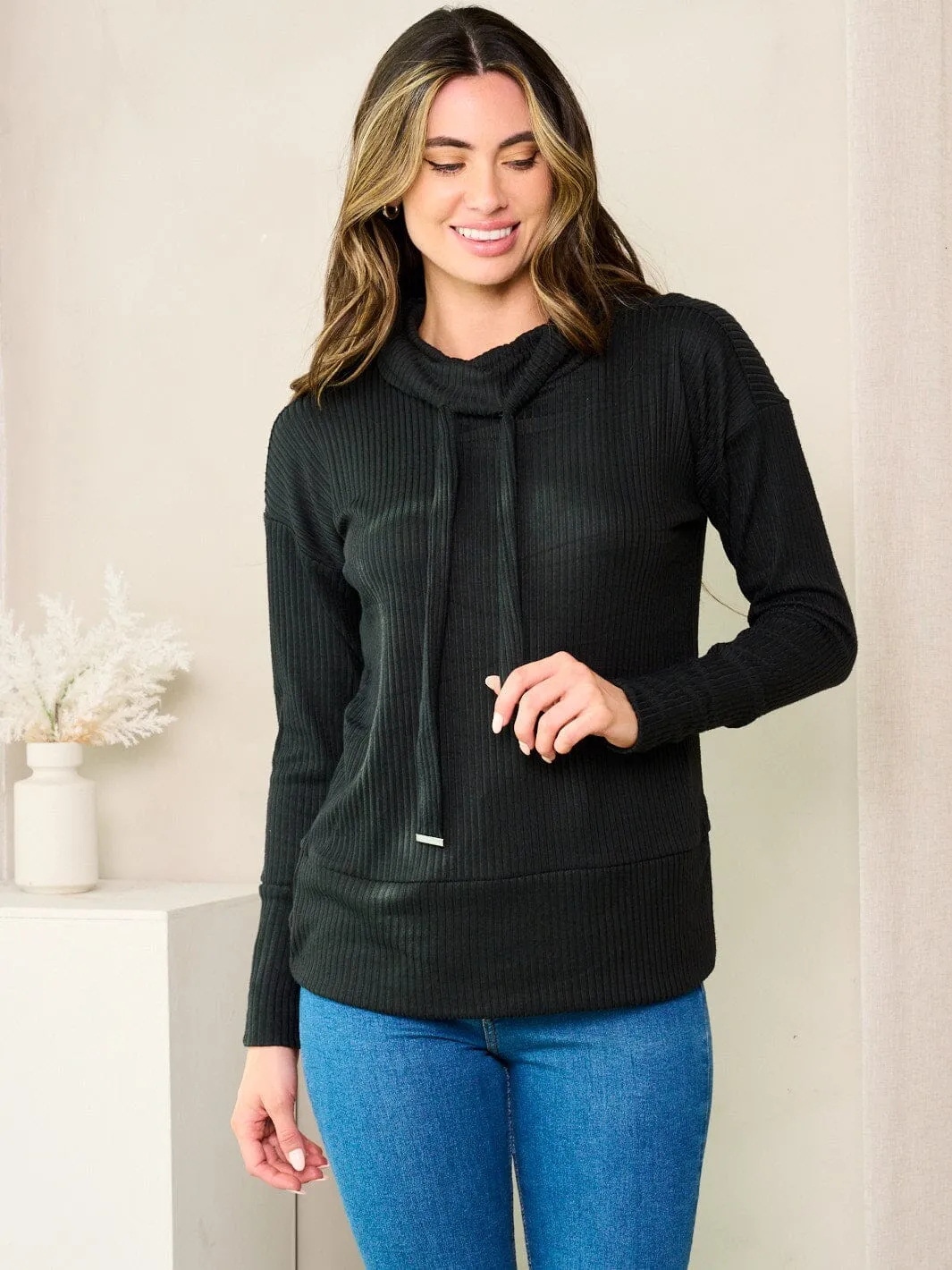 WOMEN'S LONG SLEEVE TURTLE NECK RIBBED TOP