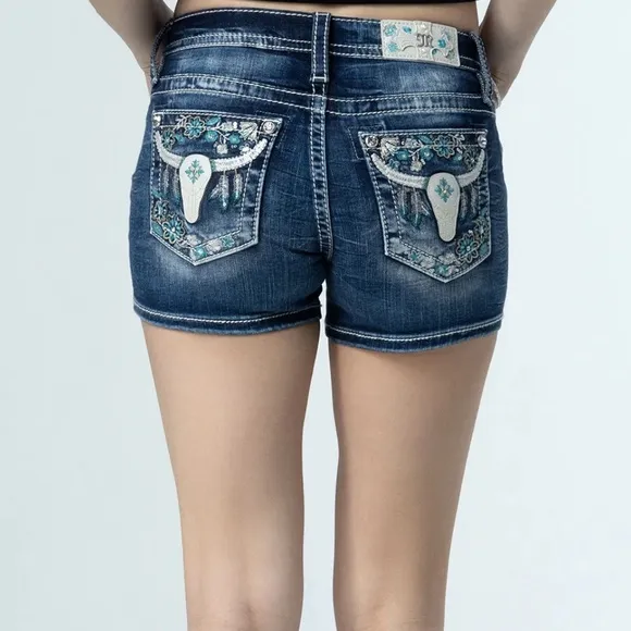 Women’s Miss Me Mid-Rise Dark Blue Denim Shorts, Size 27. NEW!