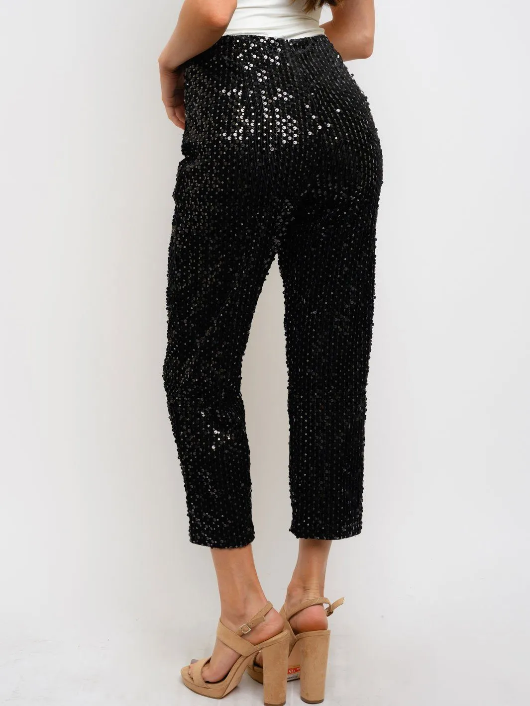 WOMEN'S SEQUINS HIGH RISE CROP PANTS