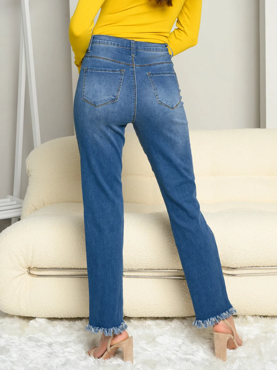 WOMEN'S STRETCH HIGH RISE DISTRESS DENIM JEANS