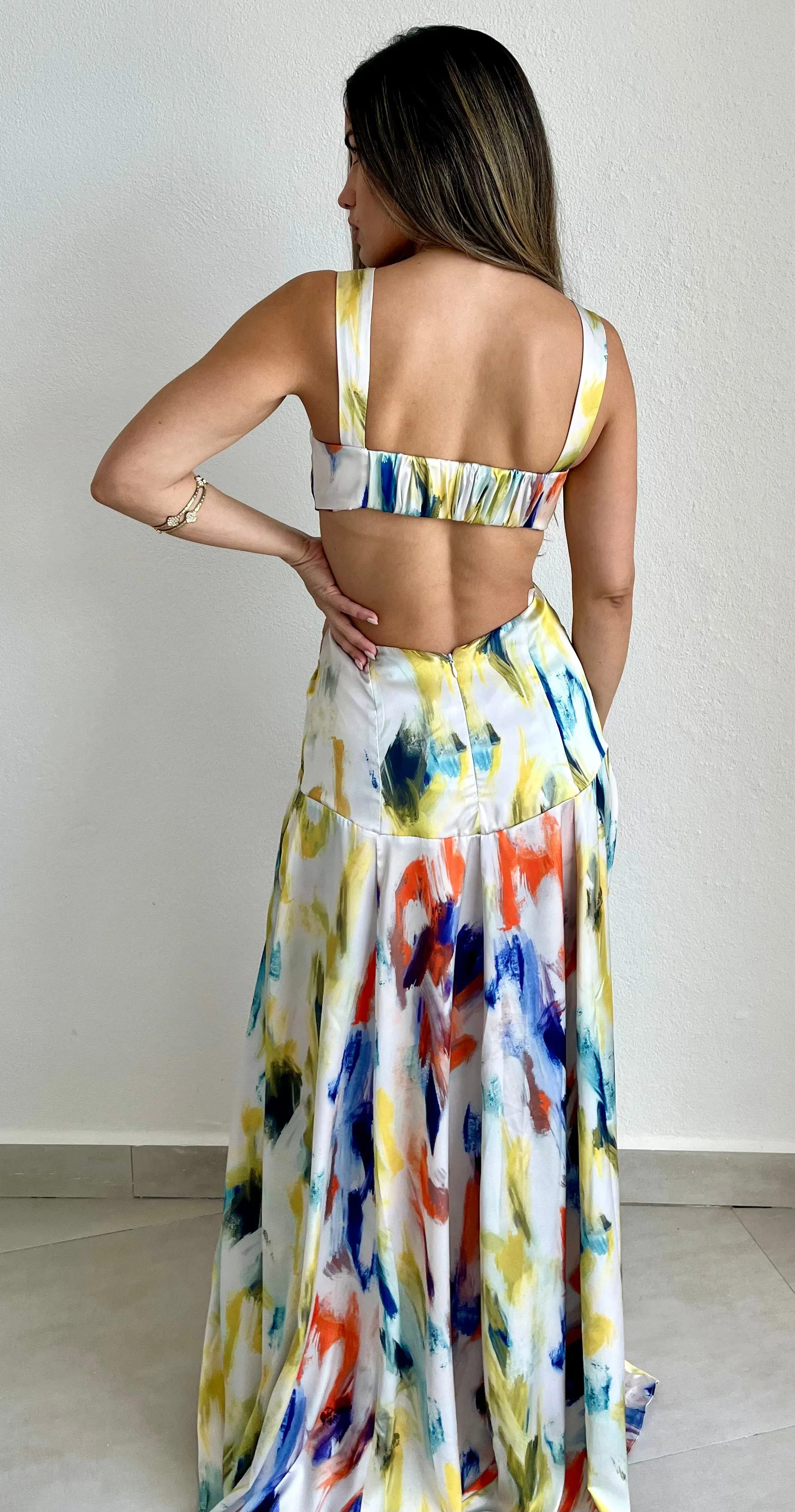 Work of Art Multi Color Satin Maxi Dress