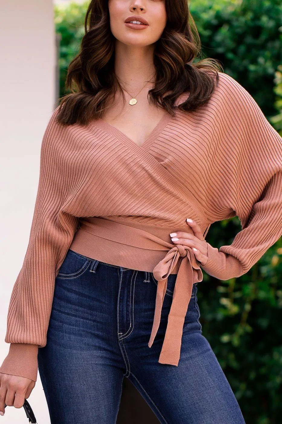 Wrap Party Mauve Tie-Front Top