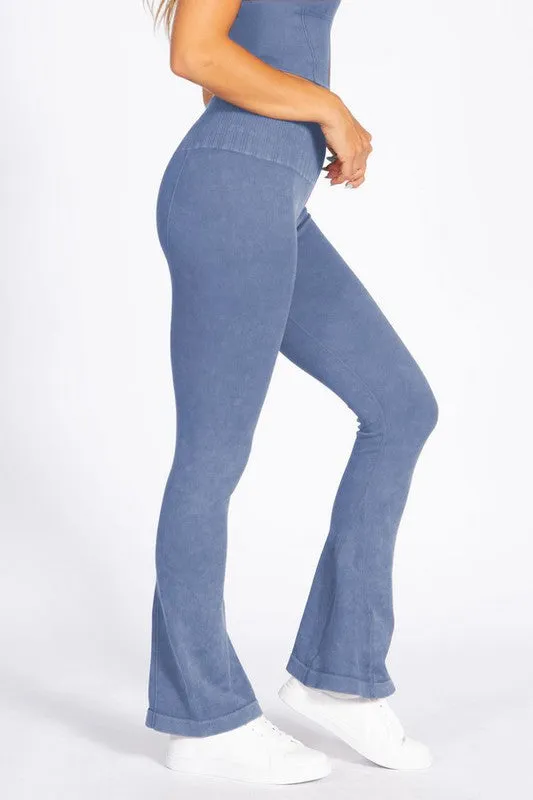 Yelete Women's Stone Washed Ribbed Yoga Pants