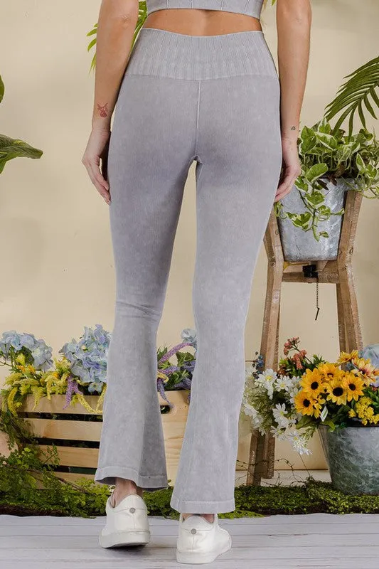 Yelete Women's Stone Washed Ribbed Yoga Pants