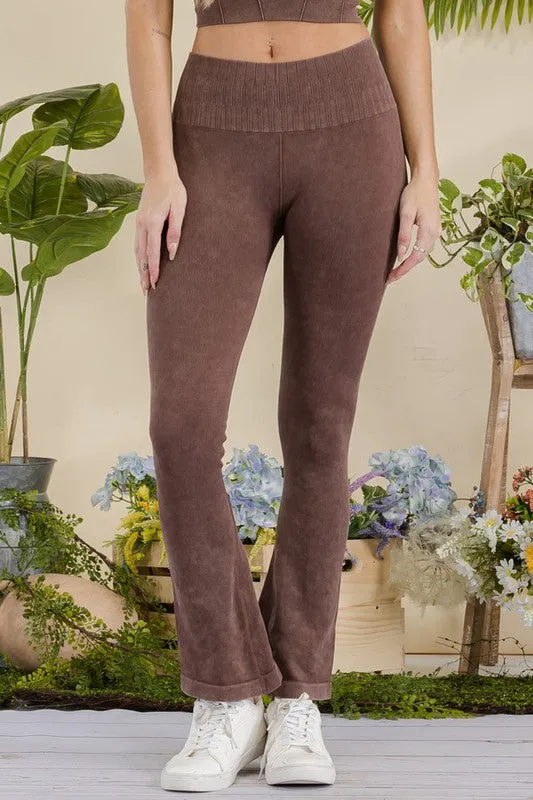 Yelete Women's Stone Washed Ribbed Yoga Pants