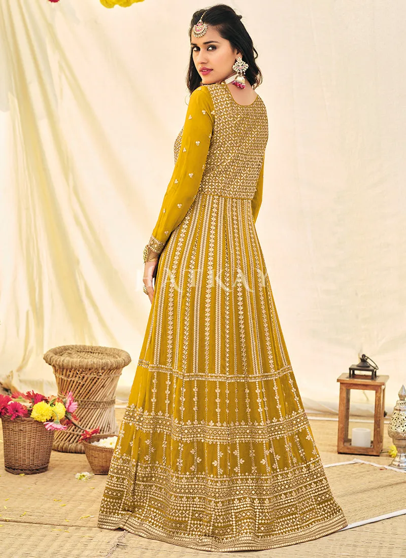 Yellow Embroidered Festive Anarkali Suit