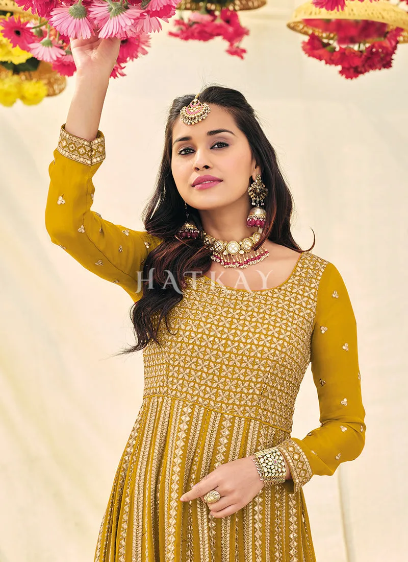 Yellow Embroidered Festive Anarkali Suit