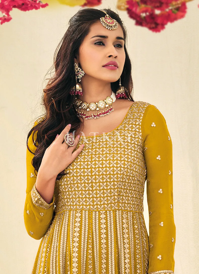 Yellow Embroidered Festive Anarkali Suit