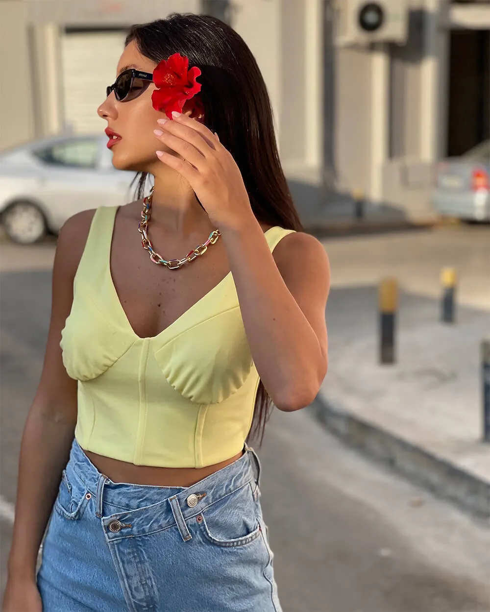 Yellow Sleeveless Corset Crop Top