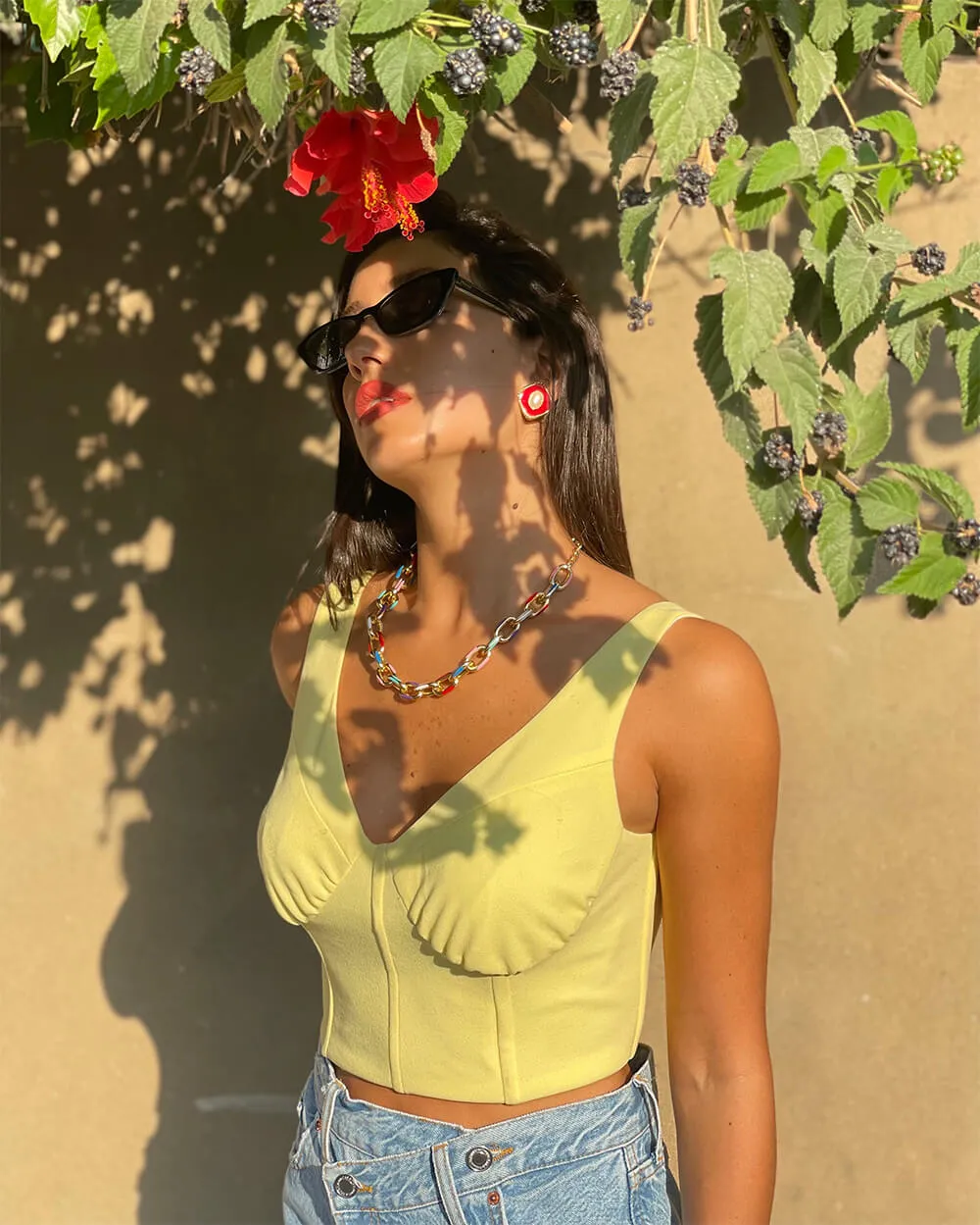 Yellow Sleeveless Corset Crop Top