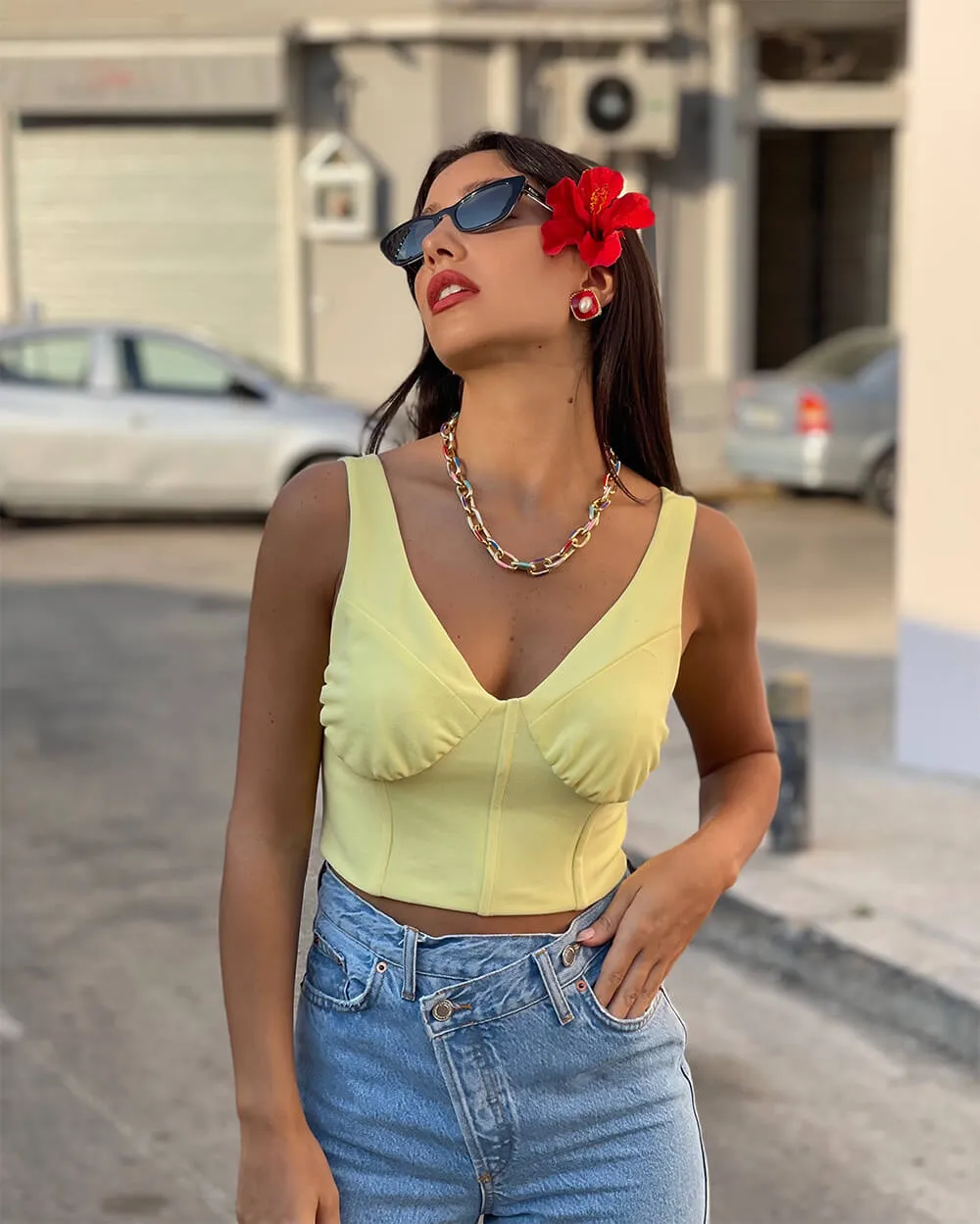 Yellow Sleeveless Corset Crop Top
