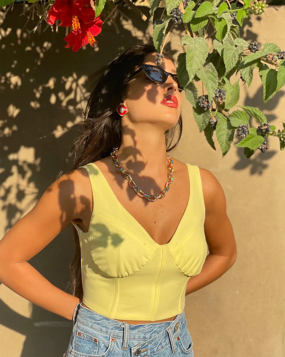 Yellow Sleeveless Corset Crop Top