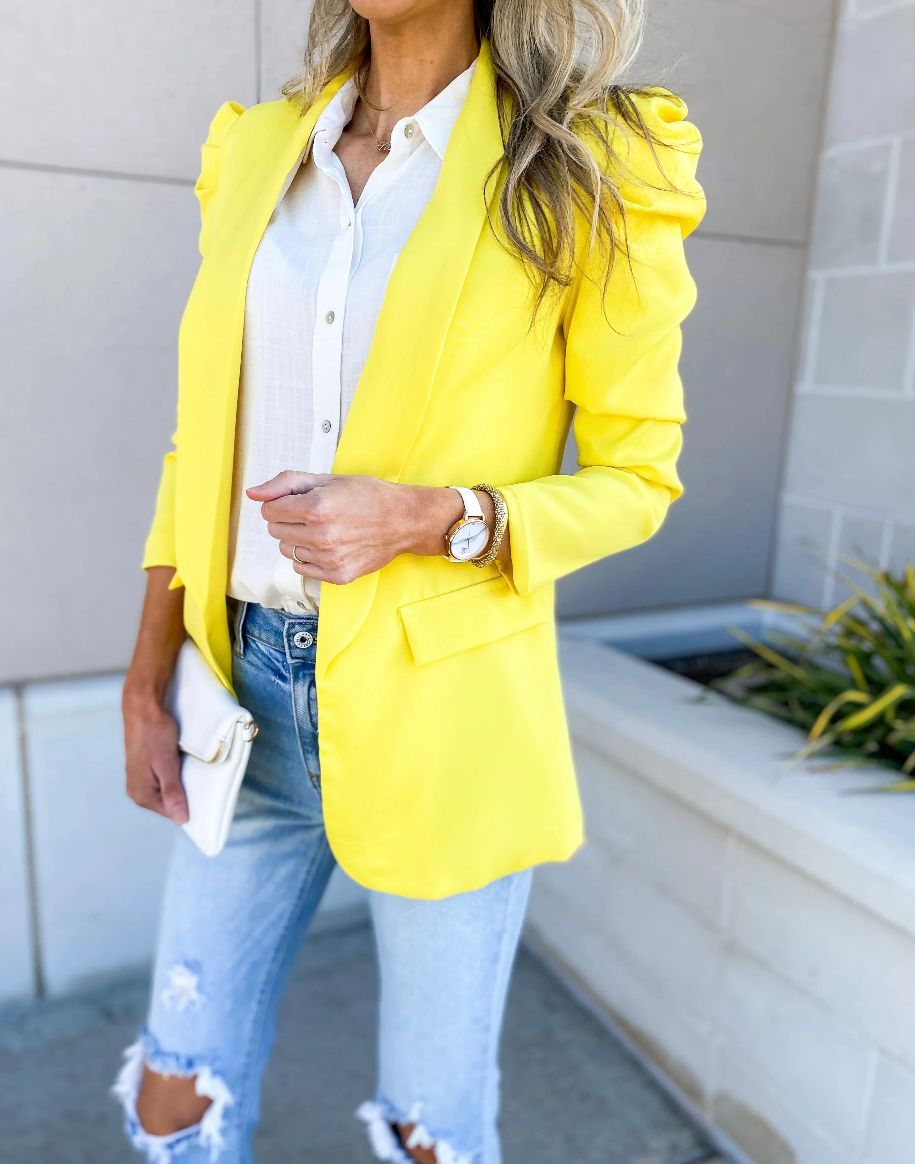 Yolanda Puff Shoulder Blazer (Yellow)