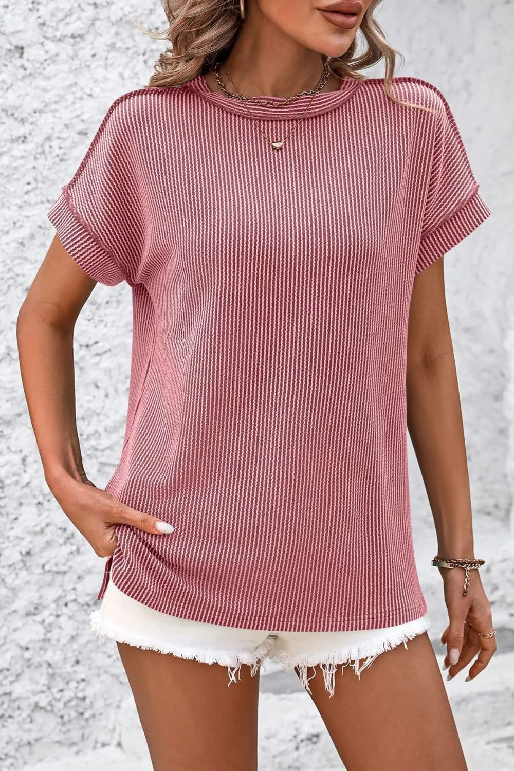 Zadie Striped Round Neck Short Sleeve T-Shirt