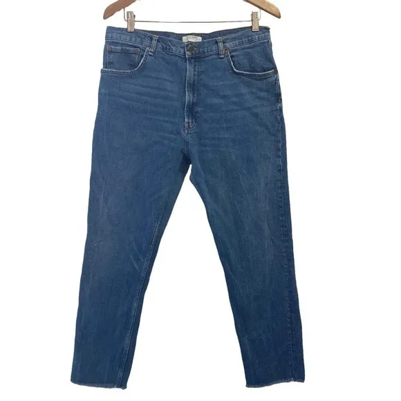 Zara Woman Premium Denim Collection Size 14 High Waisted Raw Hem Ankle Jeans