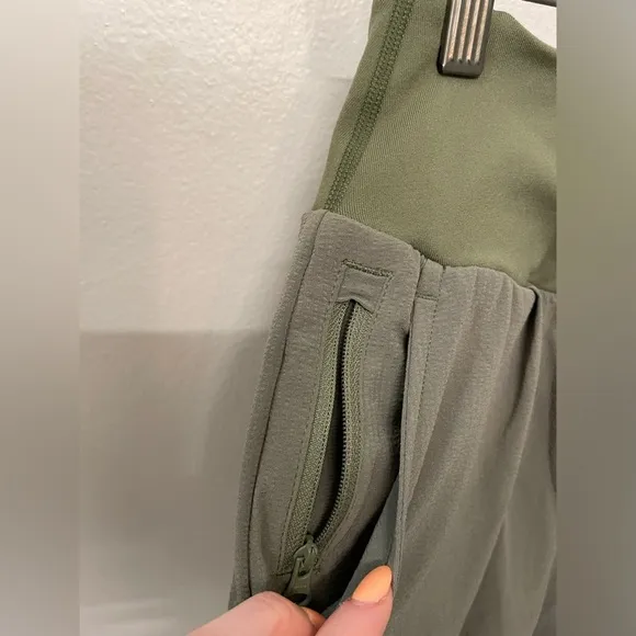 Zella Layered Running Shorts With Pockets XS Olive Green